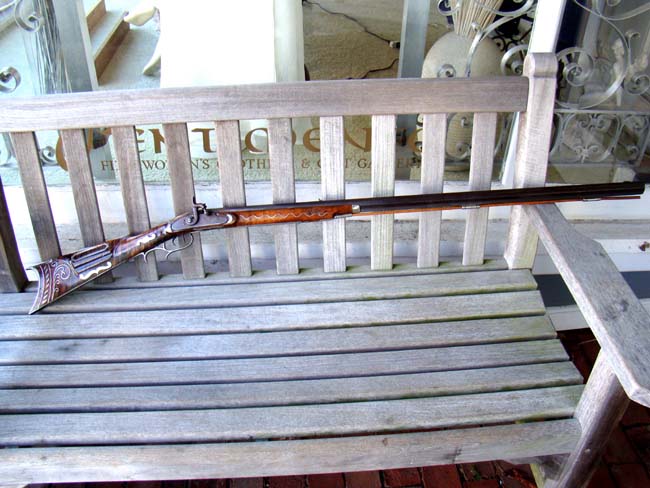 A spectacular 19th century Tiger-Maple Half-stock percussion Plains Rifle, unsigned, circa 1850 — image 6